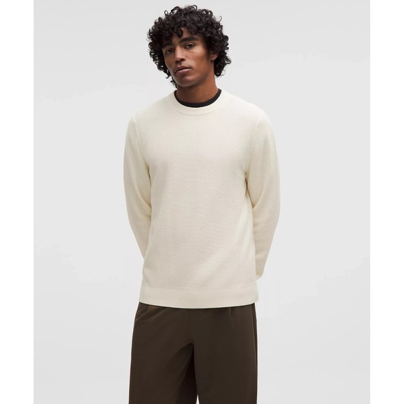 NEW Lululemon Textured Knit Crewneck Sweater Men's XL Ivory Stretch Pullover